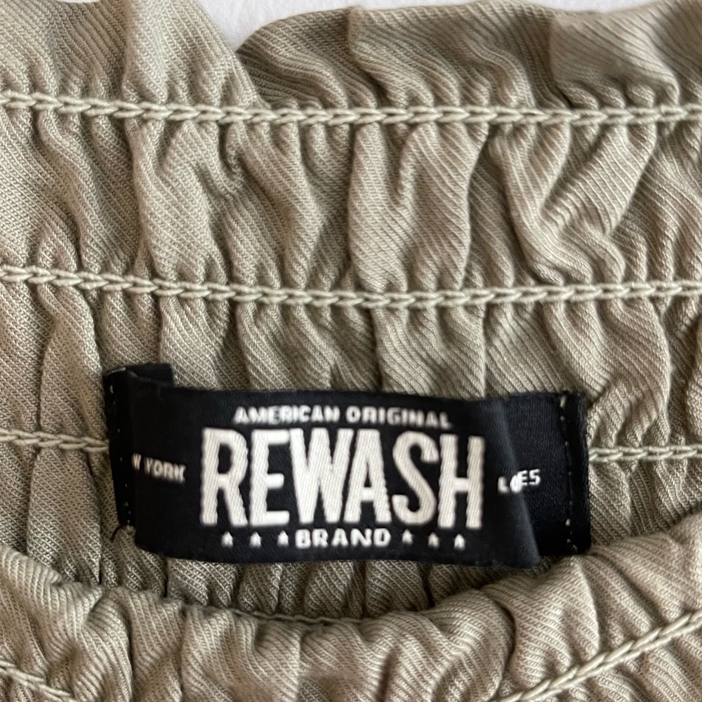 Rewash Olive Green Smocked Waist Wide Leg Cargo Pants - Picture 2 of 2